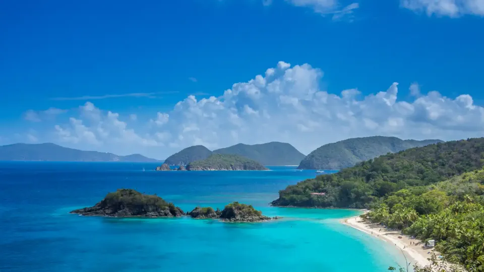 Blue-green bay and coastline in U.S. Virgin Islands